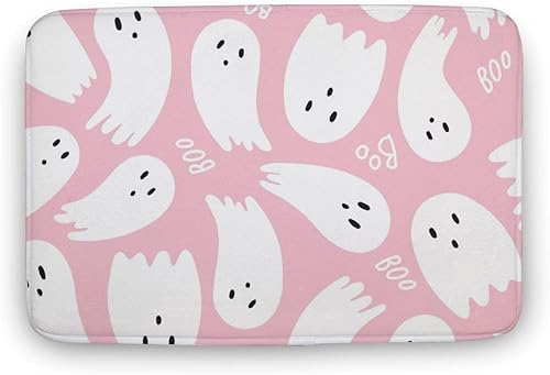 Miniatura 4 de Tapete de baño con diseño de fantasma, color rosa, con patrón de Halloween, antideslizante, lavable, para puerta interior, cocina, pasillo, baño,