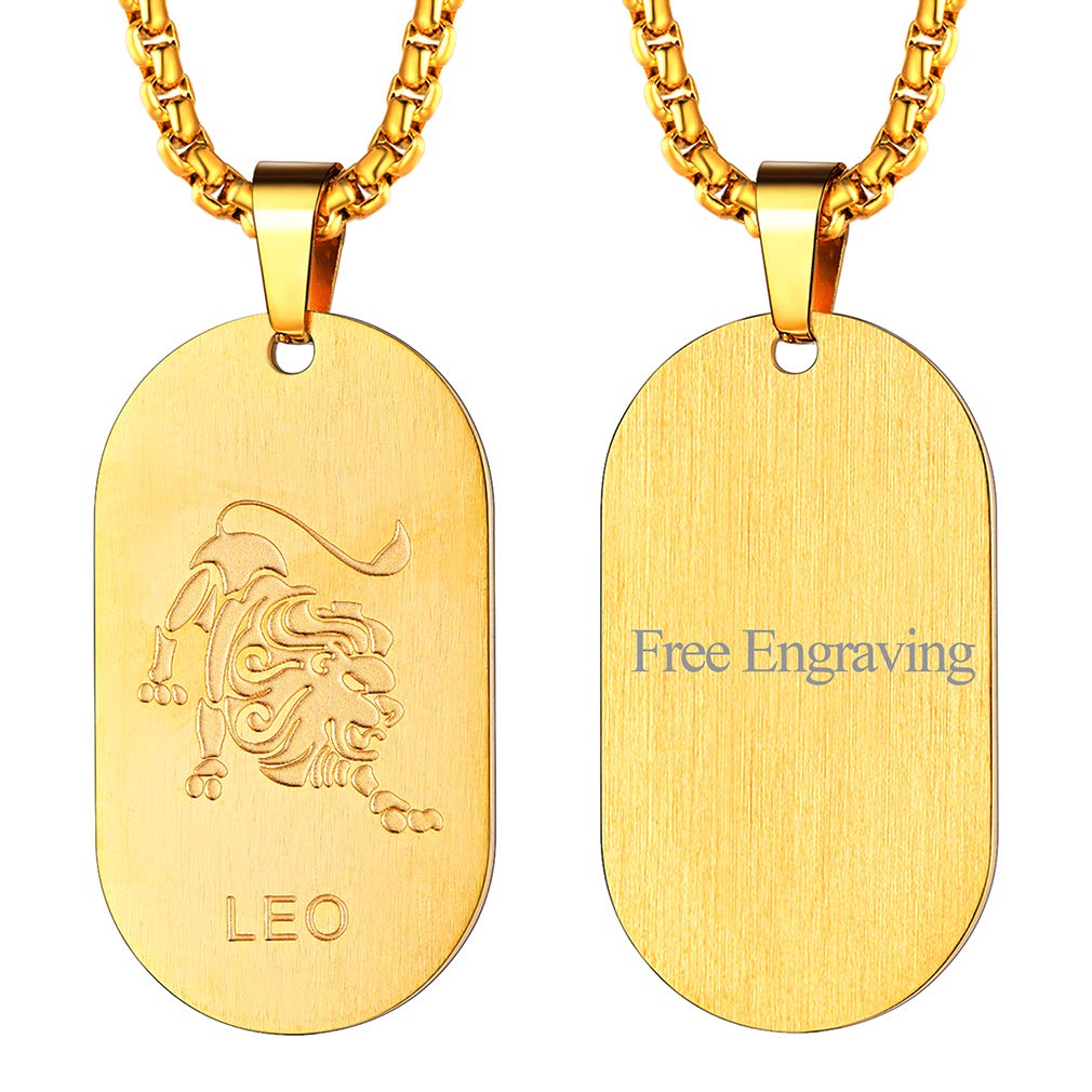 FaithHeart Collier Signe Astrologique Homme Plaqué Or, Pendentif Plaque Militaire Zodiaque Personnalisable avec Chaîne 3mm Réglable de 55+5cm