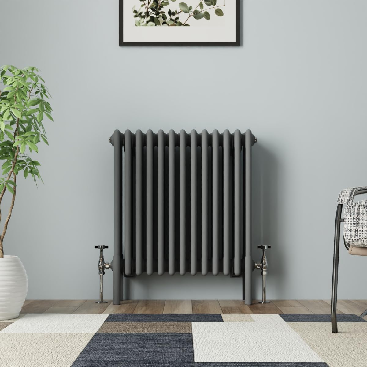 NRG Radiador de hierro fundido tradicional cuatro columnas 600x605mm antracita Interior diseñador radiador de baño