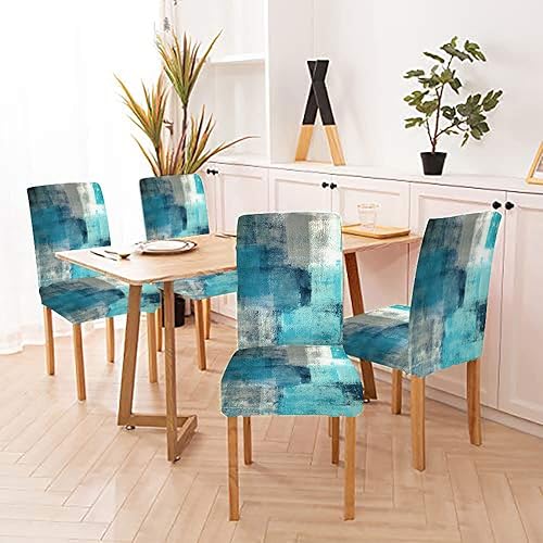 Miniatura 4 de CAPSCEOLL Juego de 4 fundas para sillas de comedor, color turquesa, turquesa, turquesa, turquesa, turquesa, verde azulado, fundas de asiento Parson