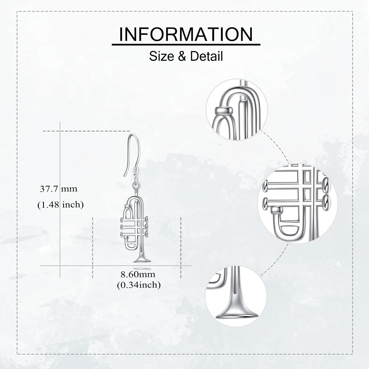 URONE Music Instrument Earrings 925 Sterling Silver Trumpet/Guitar/Clarinet/French Horn Earrings Instrument Jewelry Gifts For Women