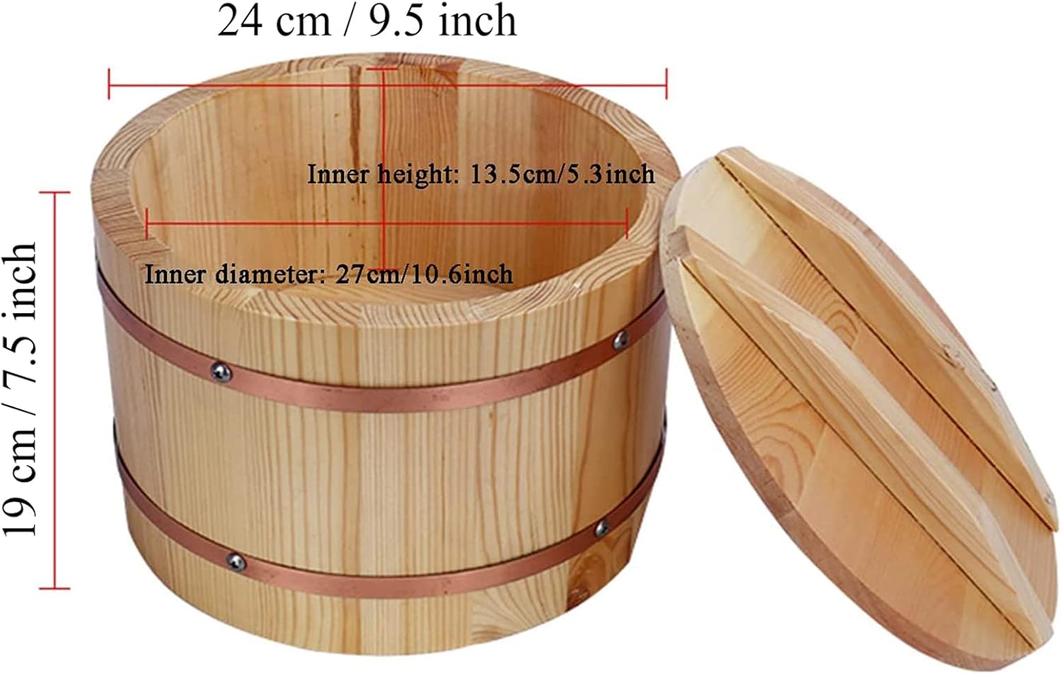 Japanese Style Wooden Hangiri Sushi Oke Rice Mixing Bowl Tub Rice Making Pan with Copper Banding for Sushi Restaurant Home Use (Small)