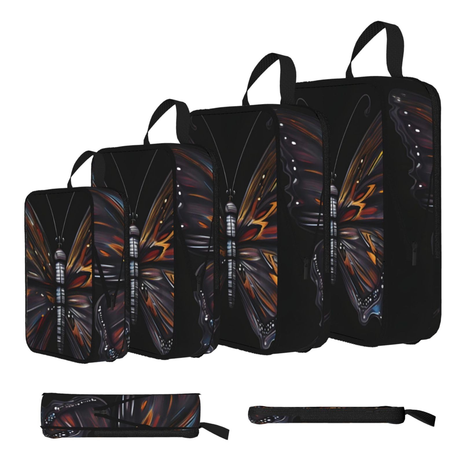 Sxzvvbn Black Mystery Butterfly Compression Packing Cubes 4 Piece Set