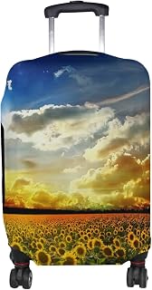 U LIFE Protetor de mala de viagem azul natureza com girassóis para homens e mulheres, Multi, Only Luggage Cover Size S