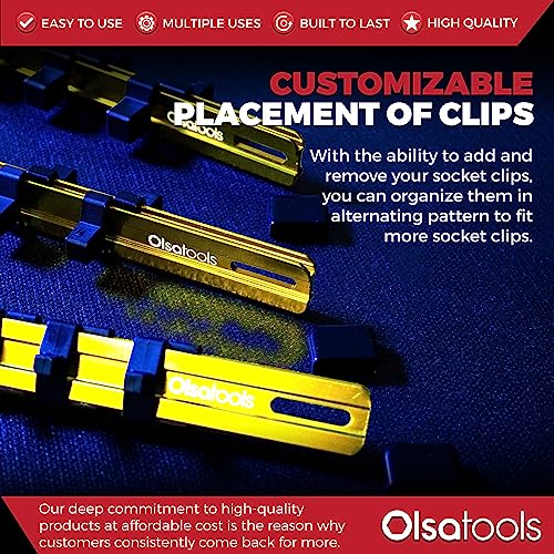 Olsa Tools Aluminum Socket Organizer, 3pc Set - Yellow Socket Holder Kit 1/2-Inch, 3/8-Inch, and 1/4-Inch Drive - Holds 58 Chrome or Impact Sockets - Professional Grade Socket Rails - Part: 1110 - Thumbnail 5
