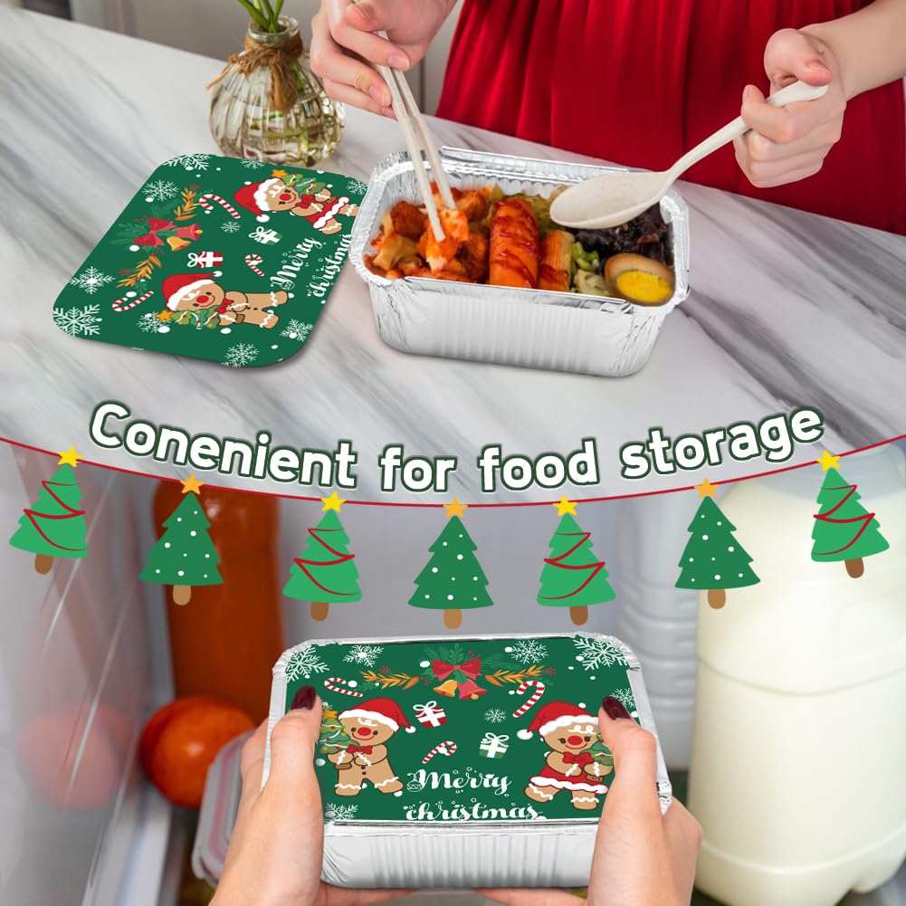 CAMIRUS 42 recipientes de aluminio de Navidad con tapa, sartenes desechables de aluminio con tapas, recipientes de aluminio para alimentos, para hornear, fiestas de Navidad, cocinar