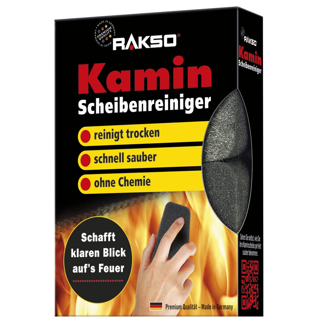 RIBIMEX PRCEN015, ASHMax Aschesauger, 1000 W, 18 L, Orange und Schwarz & RAKSO Glas-Reiniger für Kamin-Scheiben Ofenglasreiniger Schwamm Kaminreiniger Kamin-Ofen und Kaminscheibenreiniger 2 St
