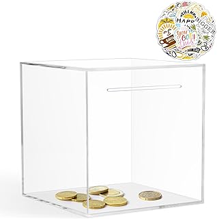 Clear Piggy Bank, Acrylic Piggy Bank for Adults Must Break to Open, Clear Acrylic Piggy Bank Unopenable for Real Money Boys Girls Birthday Gift (5.9 inch)