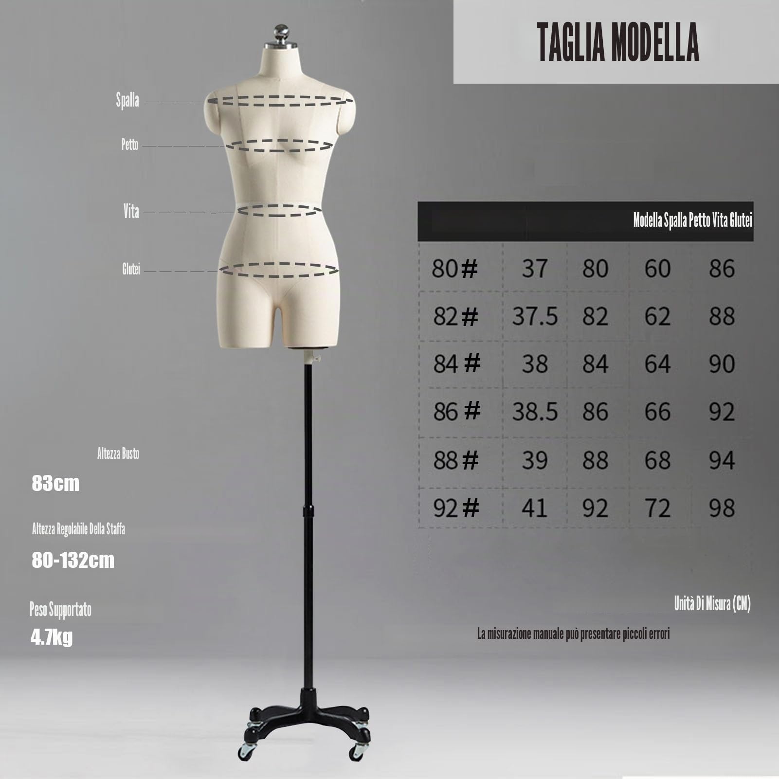 Manichino da Sartoria Manichino Sartoriale Busto Donna Per Cucire Vestiti, Struttura Della Gamba Divisa Busti Sartoriali Con Supporto Regolabile In Altezza Per L'esposizione Di Abbigliamento Altezza R