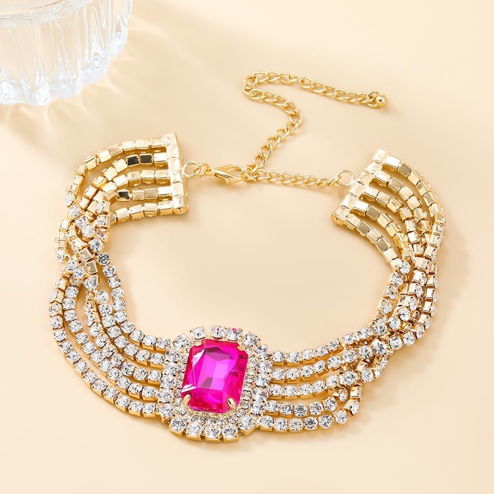 5Tier Boho Fashion Prom Shinny Full Rhinestones Circle Choker Necklace Dainty Layered Sexy Body Chain Choker Necklace Dainty Green Blue Silver Halloween Christmas Necklace Jewelry Gift for Women - Image 4