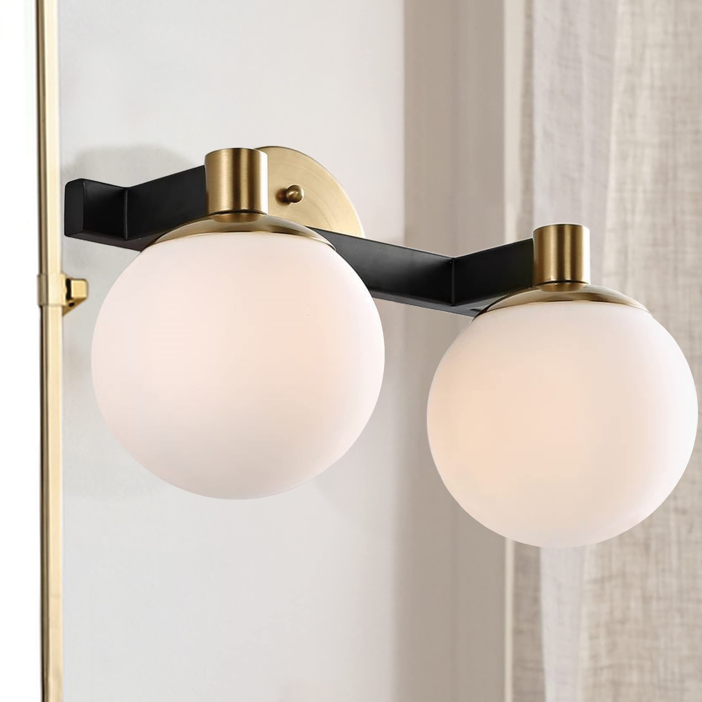 JONATHAN Y JYL3541A Modernist Globe 15.25" 2-Light Metal/Frosted Glass Modern Contemporary LED Vanity Midcentury Glam 2700K LED 4W Bulbs Entryway Lobby Kitchen Bathroom Bedroom Hallway, Brass Gold