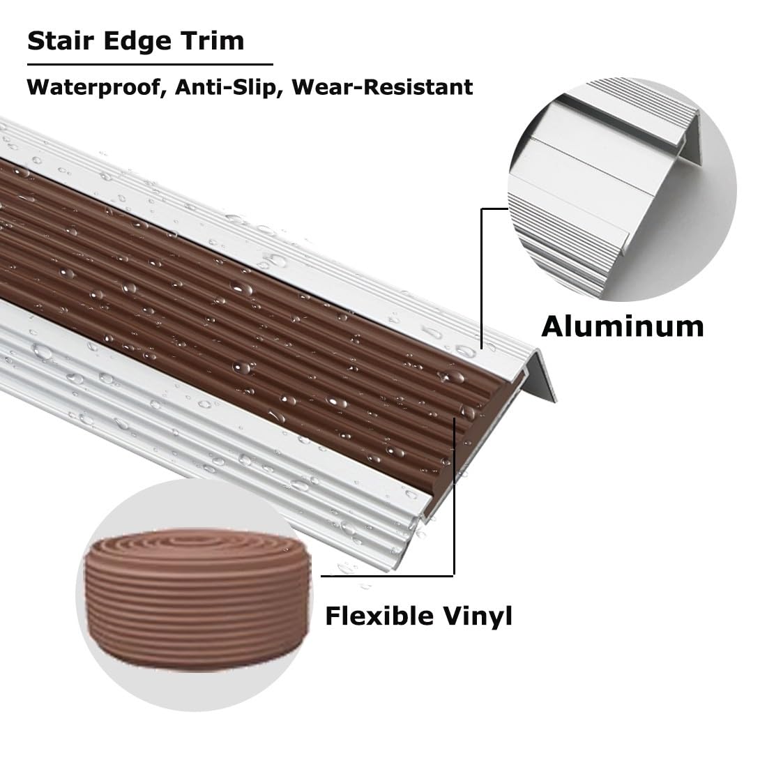 Perfil antideslizante de aluminio para escalera, 100/120/130 cm, con protección de esquina de goma para escaleras (120 x 5 x 2,1 cm), solución segura