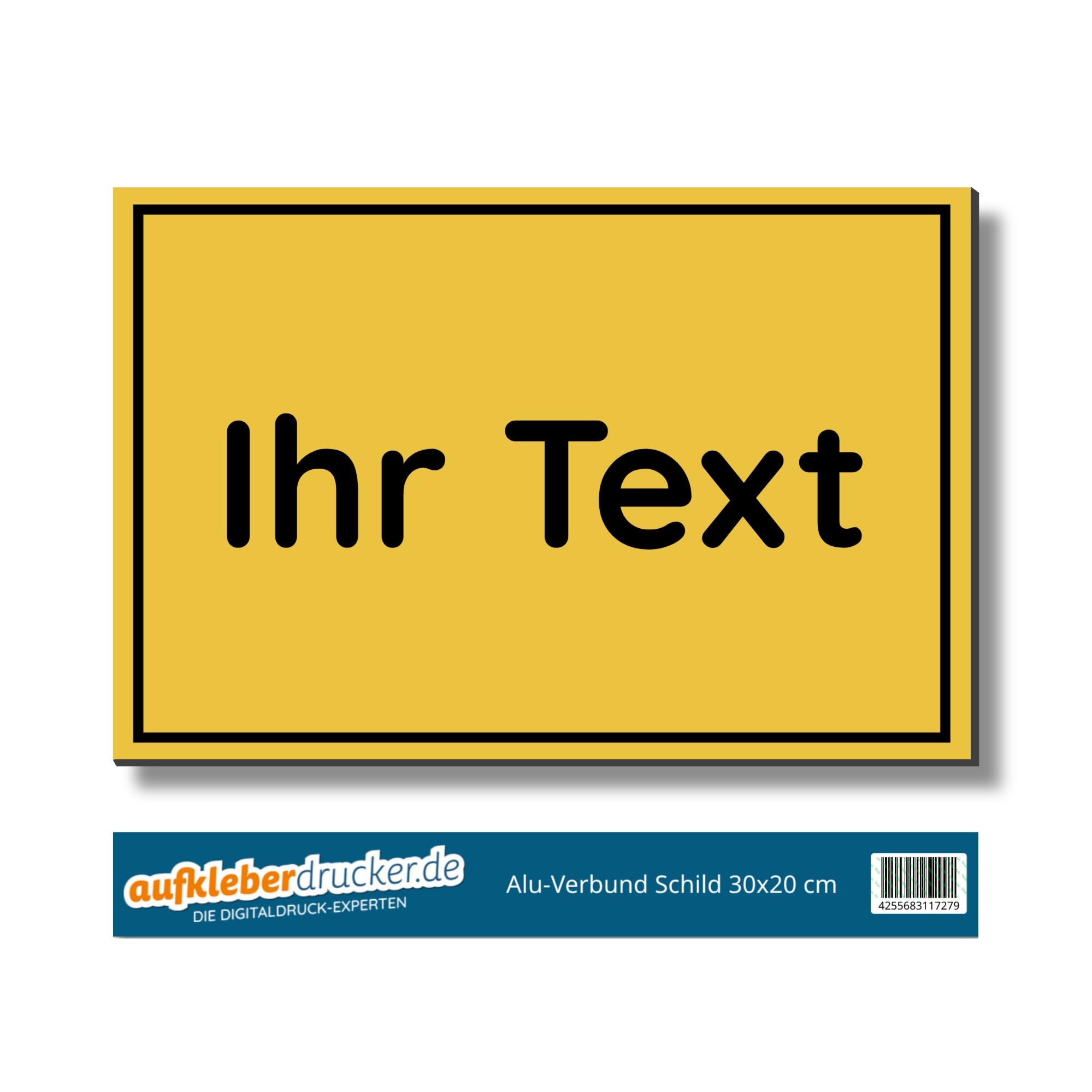 Schild mit Wunschtext selber gestalten – Alu-Schild für Privatgrundstück, Privatparkplatz, Baustelle, etc. – wetterfestes Alu-Verbund Hinweisschild (300 x 200 x 4 mm | Signalgelb)