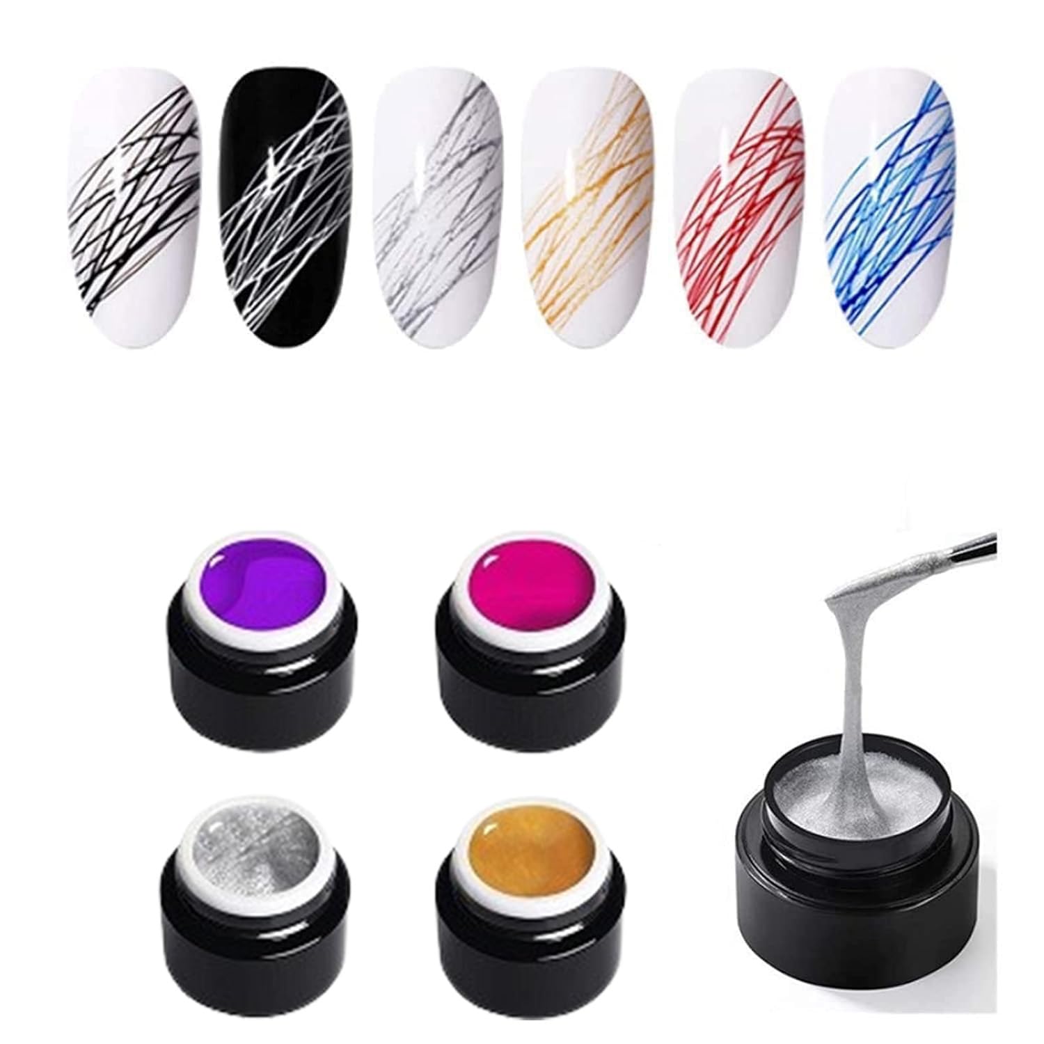 Spider Gel For Nail Art (Pack Of 4) Colors Spider Gel, DIY Nail Art Manicure with Brushes | Nail Designs Gel Paint Wire Drawing Gel Polish for Line- (Purple, Silver, Wine & Golden)-picture-12