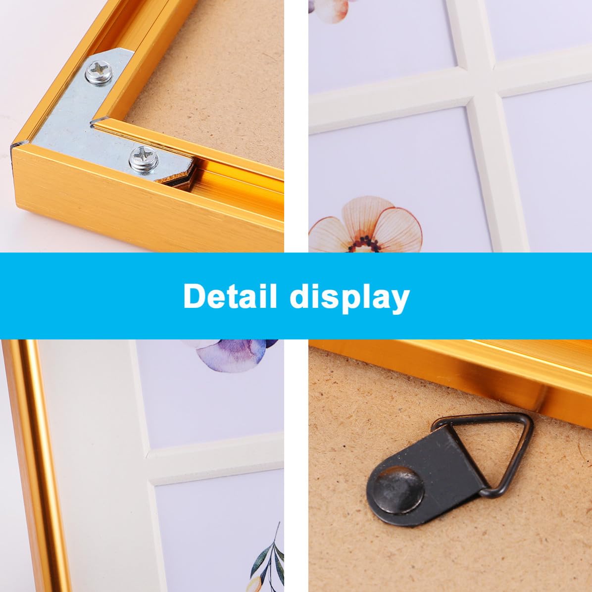 Marco de Fotos Dorado Fácil de Instalar y Quitar 9 Compartimentos Hecho de Plástico y Aleación de Aluminio para Decoración del Hogar u Oficina
