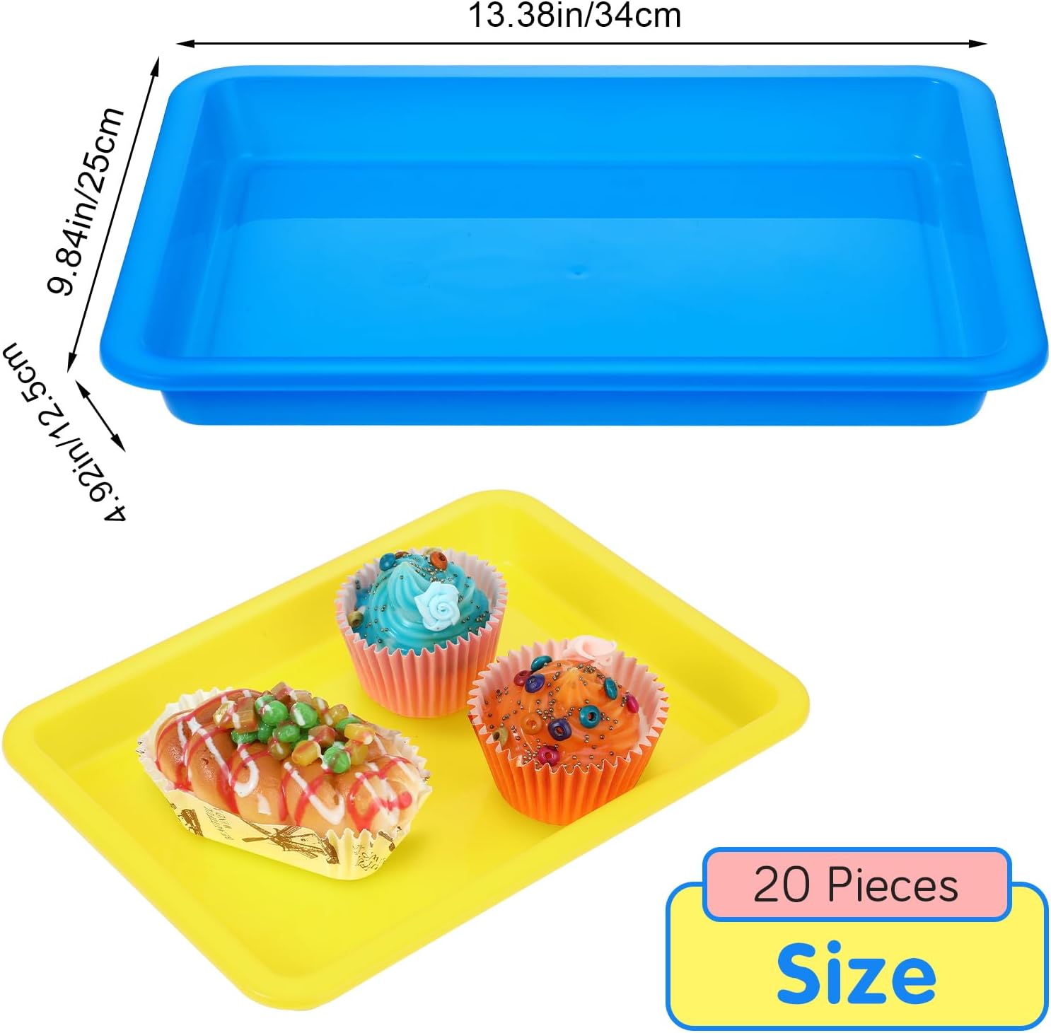 20 Pack Plastic Art Trays, Multicolor, Large, Rectangular, Stackable, Smooth Finish, 13.4 x 10 x 1 inches, Ideal for Painting, Mixing Beads, Crafting, Sorting, Beading, Home Organizing - Image 2