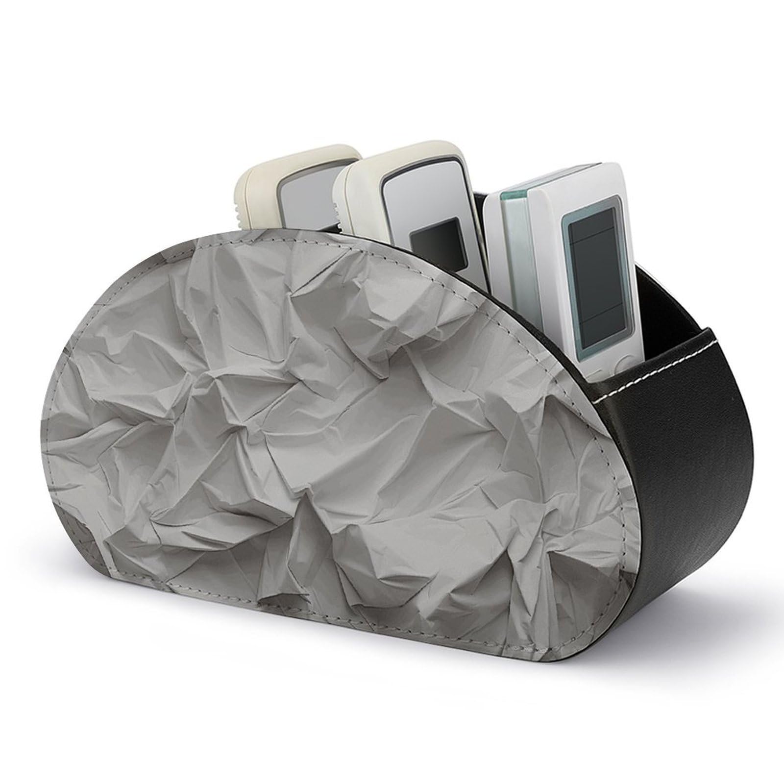 JTREHY - Crinkle Paper Remote Control Holder with 5 Compartments PU Leather Multifunctional Computer Storage Box Bedside Tray