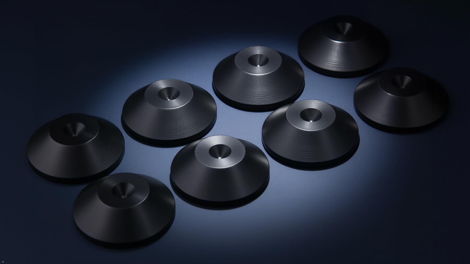 PrecisionGeek® – Contre-Pointes de découplage HiFi Ø 20 mm – Aluminium Noir – Forme Conique – Supports antivibrations pour Enceintes, subwoofers, amplificateurs et Barres de Son – Lot de 8