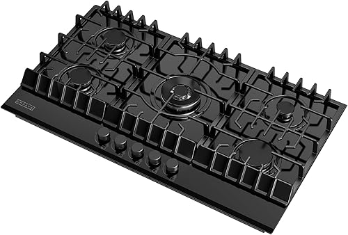 Empava Placa de cocina de 36 pulgadas con 5 quemadores sellados Italia Sabaf de vidrio templado convertible NG/LPG en negro modelo 2025, gas 36