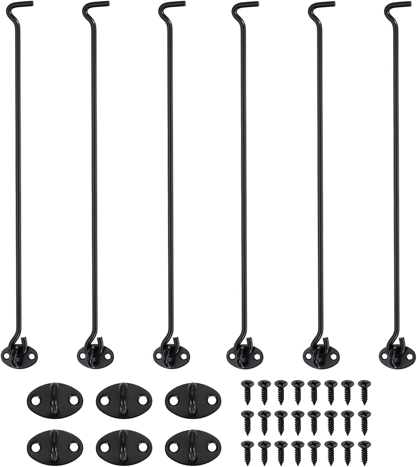 uxcell 6Pcs Hook and Eye Latch, 14" Stainless Steel Door Lock Gate Latch Rust-Resistant Sliding Door Lock Eye Hook Latches with Screws for Doors Window Fence, Black
