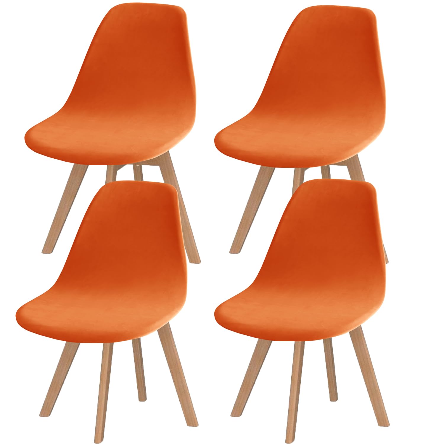 SONNACH Pack of 4 Velvet Mid Century Modern Dining Chair Covers, Armless Chair Cover,Living Room Side Chair Slipcovers (Orange)