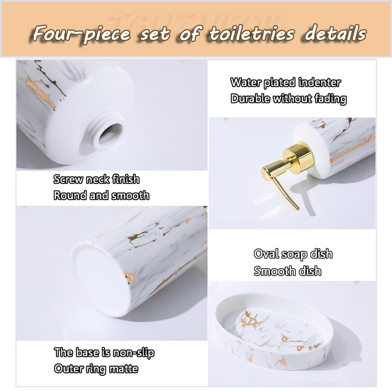 Juegos de Accesorios de Baño Juego de 4 Piezas de dispensador de jabón de cerámica, Vaso for Cepillo de Dientes y Accesorios de baño con Plato Decorativo. Decoración Rústica(Badrum Set)