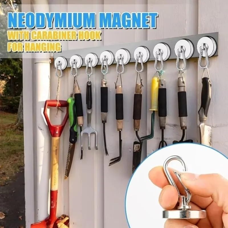 Heavy Duty 360° Rotating Magnetic Hook, Wall Mounted Key Coat Hanger Carabiner Multi-Purpose(Black,6PCS)