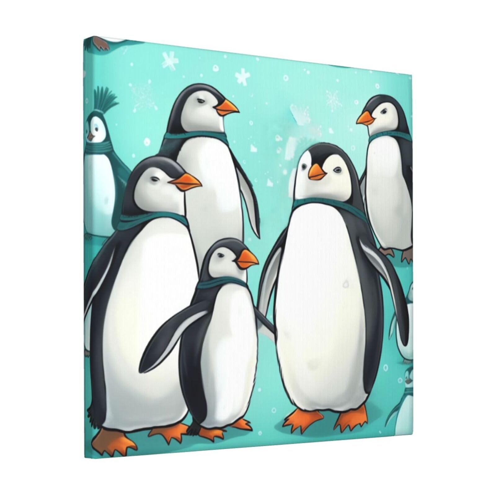 KLOPH Cute Penguins Canvas Wall Art for Living Room 12"x12" Modern Artwork Painting for Bathroom Hanging Canvas Prints Aesthetic Wallart for Bedroom Kitchen Office Wall Decor