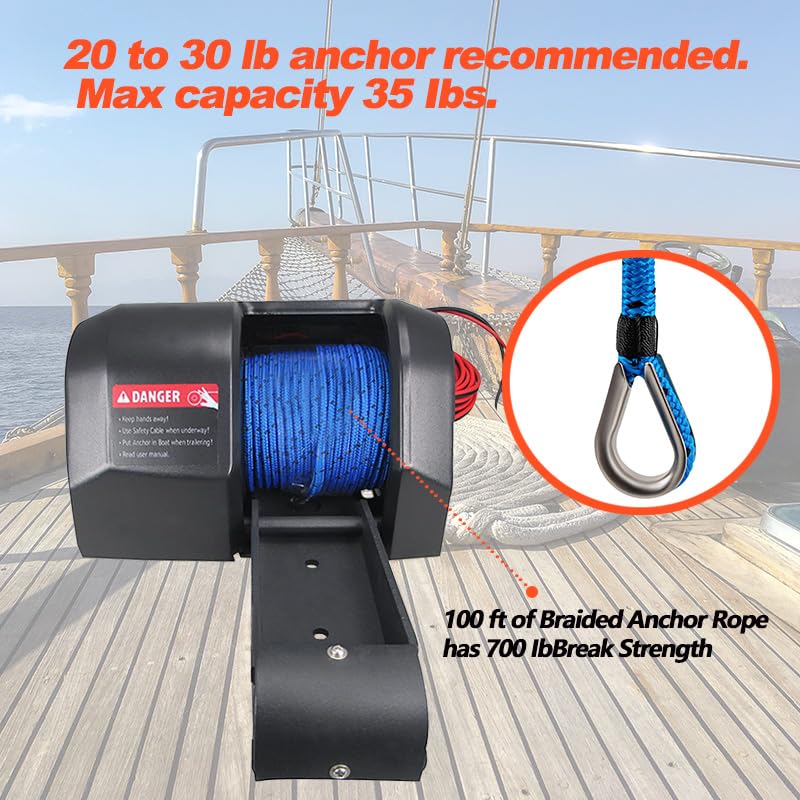 NEWMAIX 12V Up to 35 LBS Electric Marine Anchor Winch, Saltwater