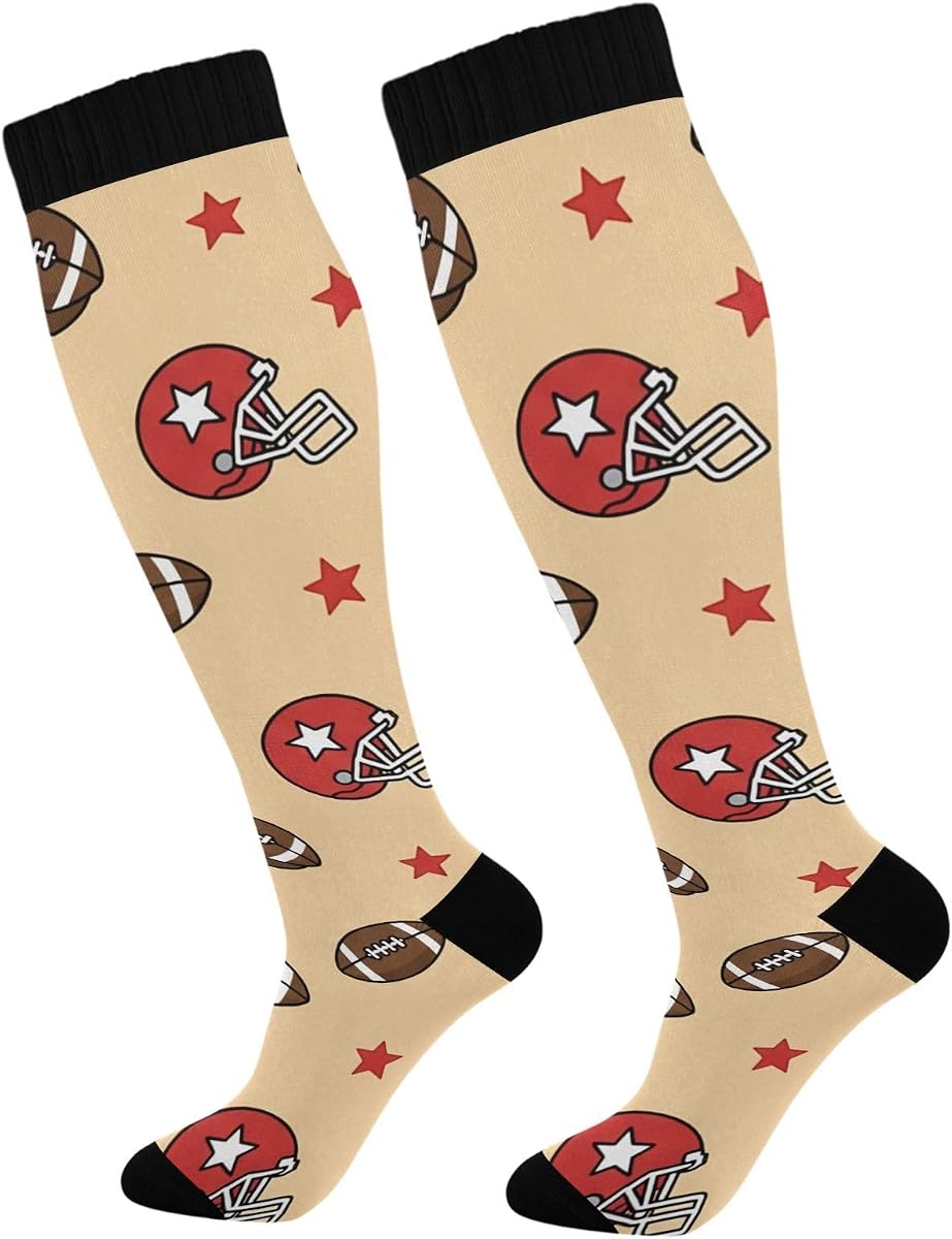 Calcetines de compresión con diseño de rugby de dibujos animados para mujeres y hombres, calcetines de soporte hasta la rodilla para pantorrilla, calcetines de soporte para la circulación, atletismo, correr, trabajo, viajes