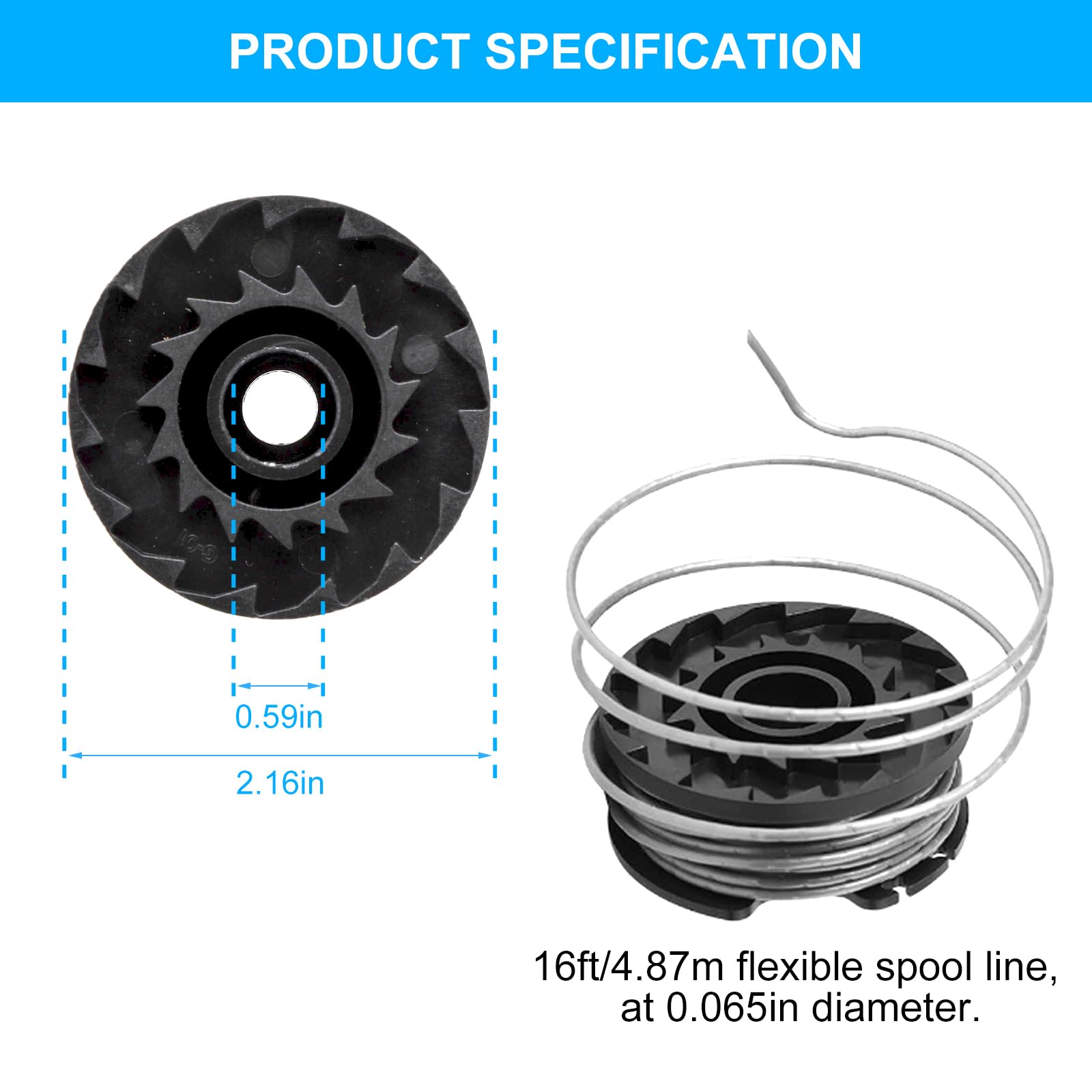 6 unidades de bobinas de repuesto para desbrozadora de Bosch, bobina de 1,65 mm F016800569/F016800385, nylon, con 2 cubiertas de bobina, para desbrozadora con batería