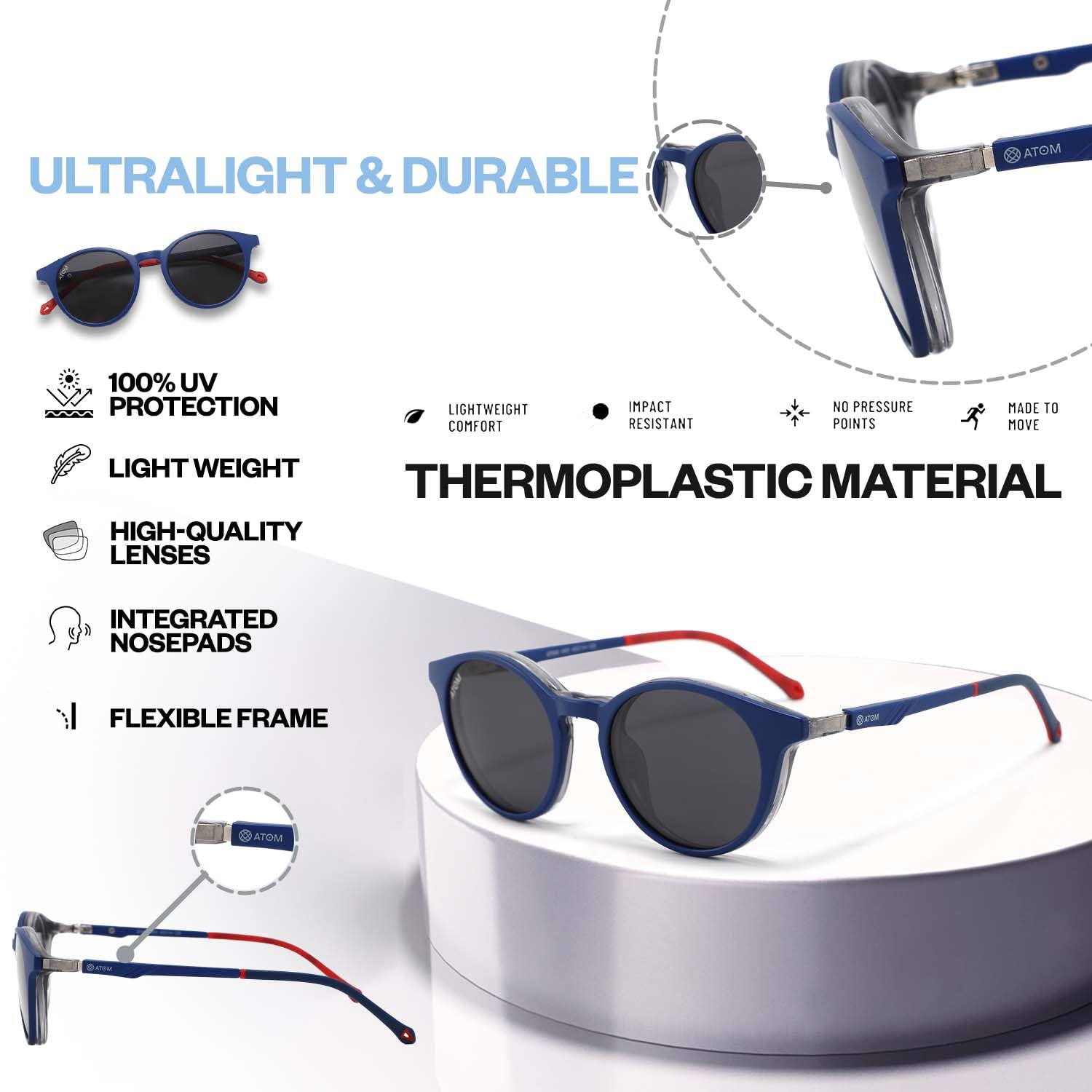 2-in-1 ATOM Kinder Blaulichtblockierende Brille – 100% UV-Schutz mit Magnetclip – geeignet für Kinder zwischen 5 und 12 Jahren für Jungen und Mädchen