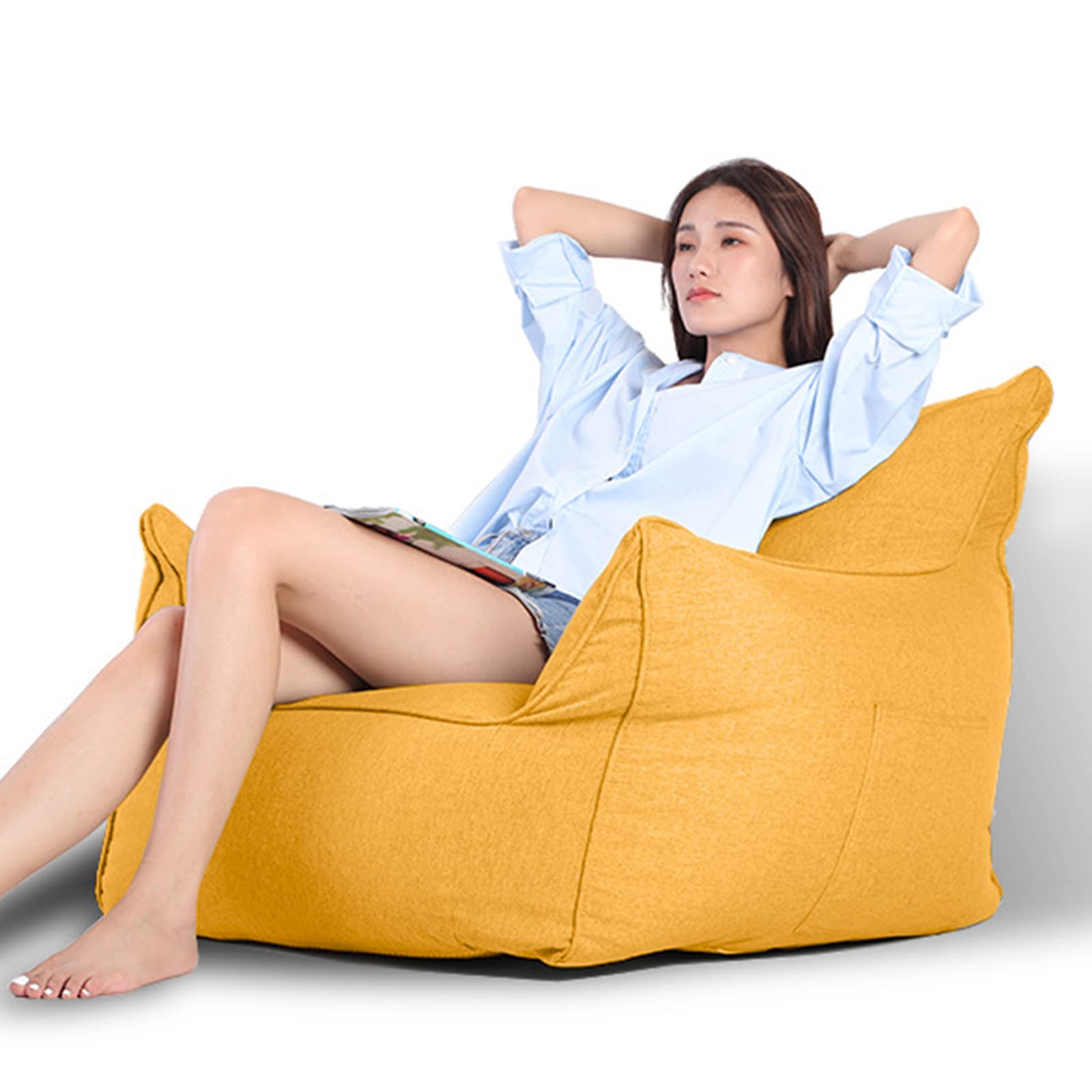 Funda de bolsa de frijoles de lino amarillo sillón vacío lavable 75x80x70cm