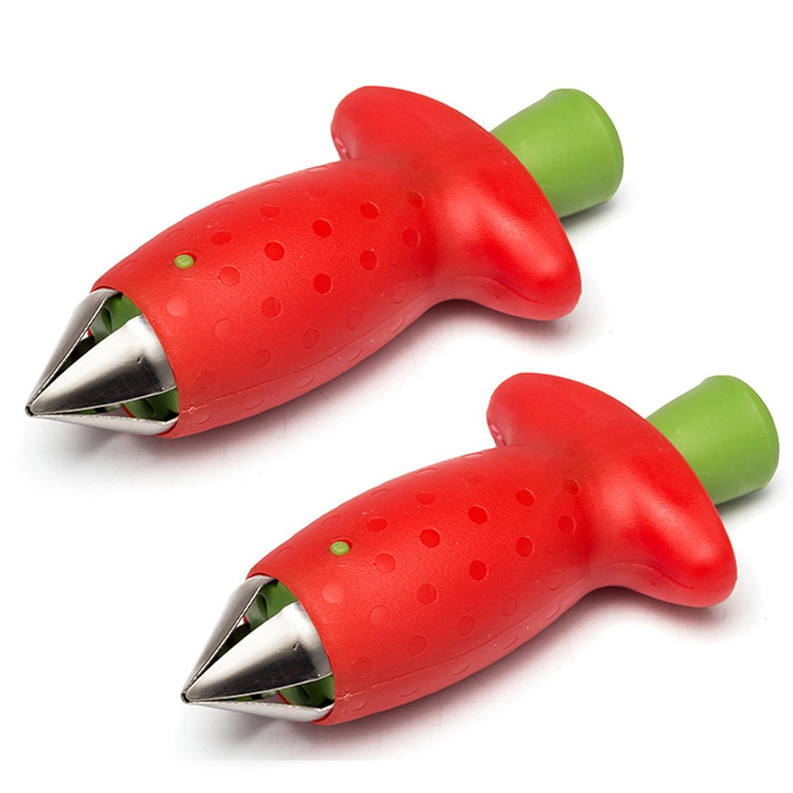 Coralpearl Red Multi Claw Strawberry Huller Stainless Steel Plasitc Fruit Berry Tomato Vegetable Top Stem Core Pit Remover Kitchen Aid Corer Gadget Food Prep Helper Tool Set Pack Of 2