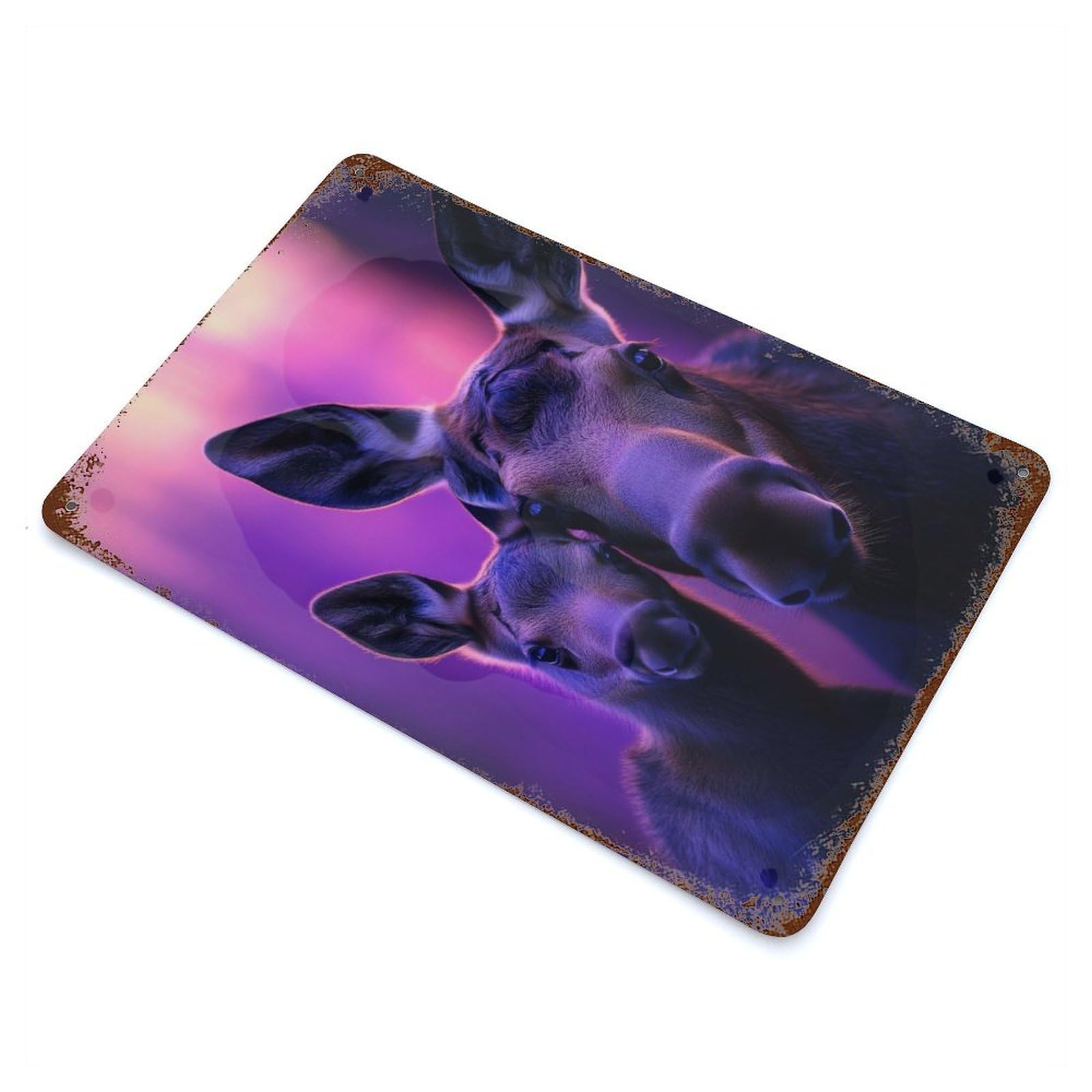 Mother Moose And Calf Vintage Wall Sign 11.8"x7.9", Rust Effect Metal Decor for Office, Studio And Wall Decor