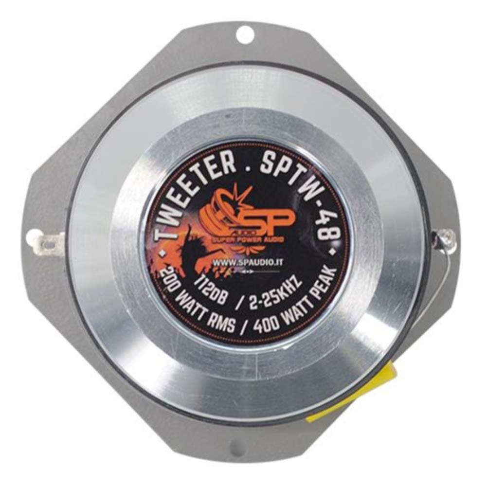 SP Audio 1 SUPER Tweeter SPTW-48 SPTW48 10,00 cm 100 mm 4" Durchmesser 200 watt rms 400 watt max impedanz 4 ohm empfindlichkeit 112 dB Auto Silber, 1 stück