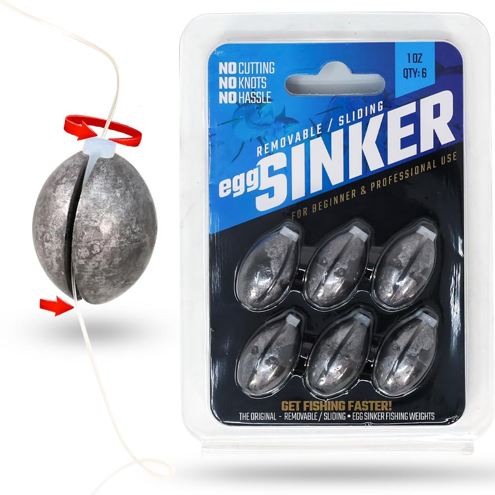 Easy Sinker - Removable & Knotless Fishing Weights for Saltwater Fishing, Tackle Sliding Sinkers for Line & Rod, Oval Fishing Equipment for Sea, Lake