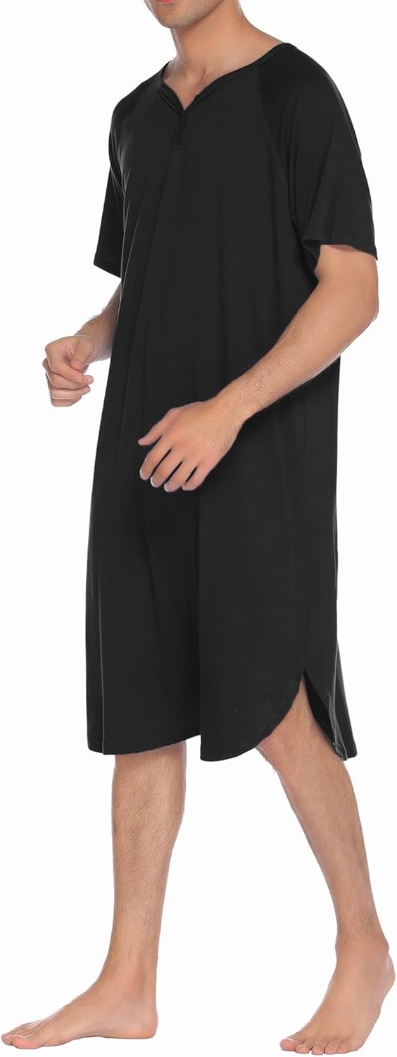 Ekouaer Sleepwear Men's Nightshirt Short Sleeve Pajamas Comfy Big & Tall Henley Sleep Shirt M-XXXL - Image 5