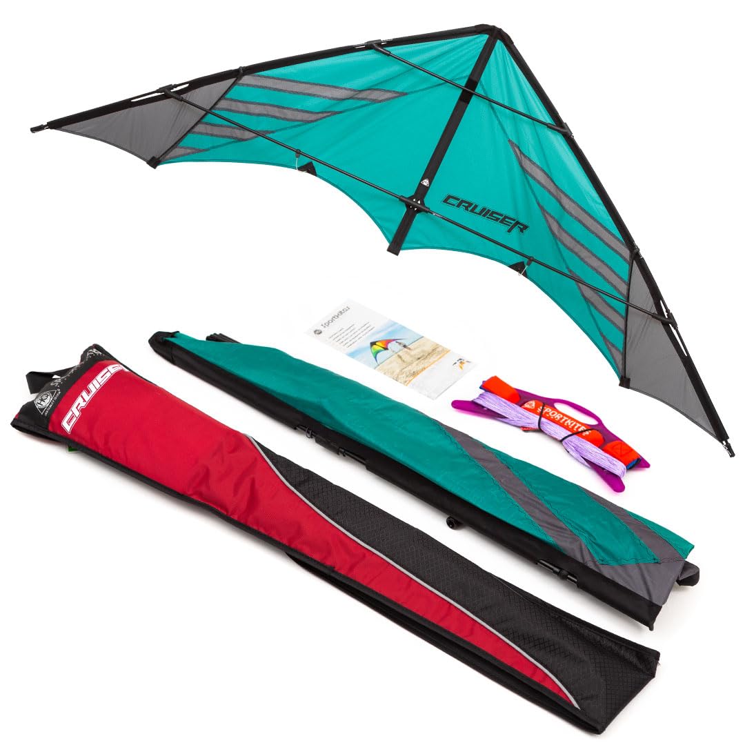 HQ Design Cruiser Aqua Stunt Kite - Cometa de Vuelo de Dos líneas Robusta, Velocidad y Potencia precisas, a Partir de 14 años, 74 x 194 cm, Incluye Cuerdas Dynea de 100 KP, 2 x 30 m en bobinador con