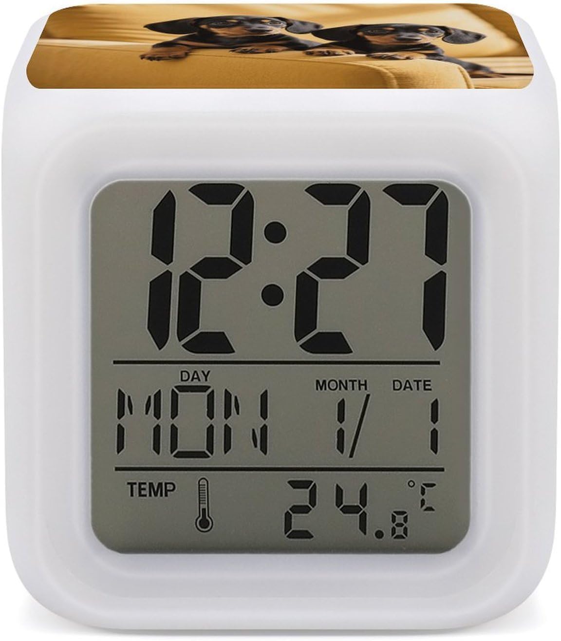 Night Light Alarm Clock, 7 Color Changing, Cute Two Dachshund Dog