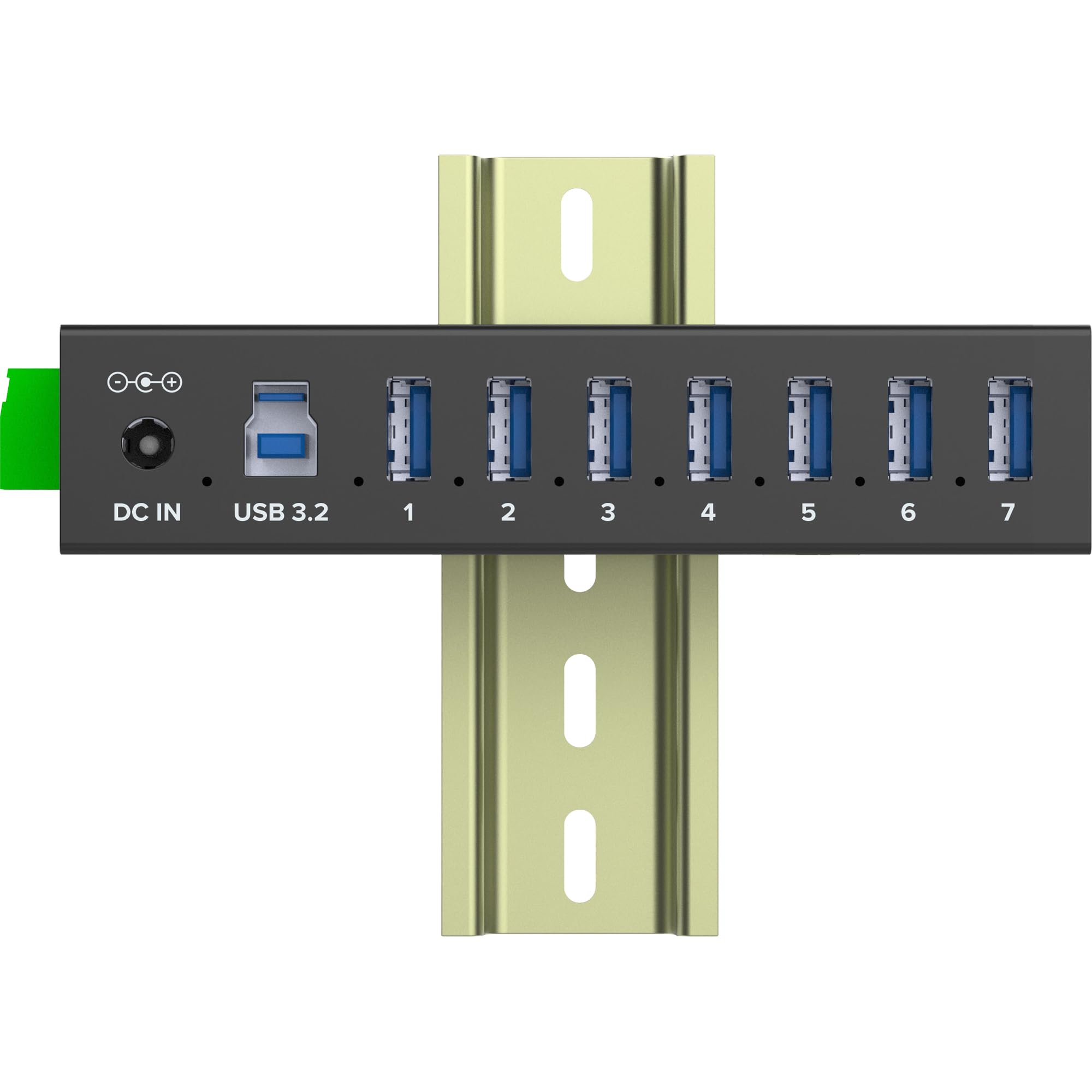 Inline Hub Industrial USB 3.2 Gen.1 con 7 Puertos, Carcasa de Aluminio, Montaje en Carril DIN, concentrador USB Activo con Fuente de alimentación, 5 GB/s, 35396B