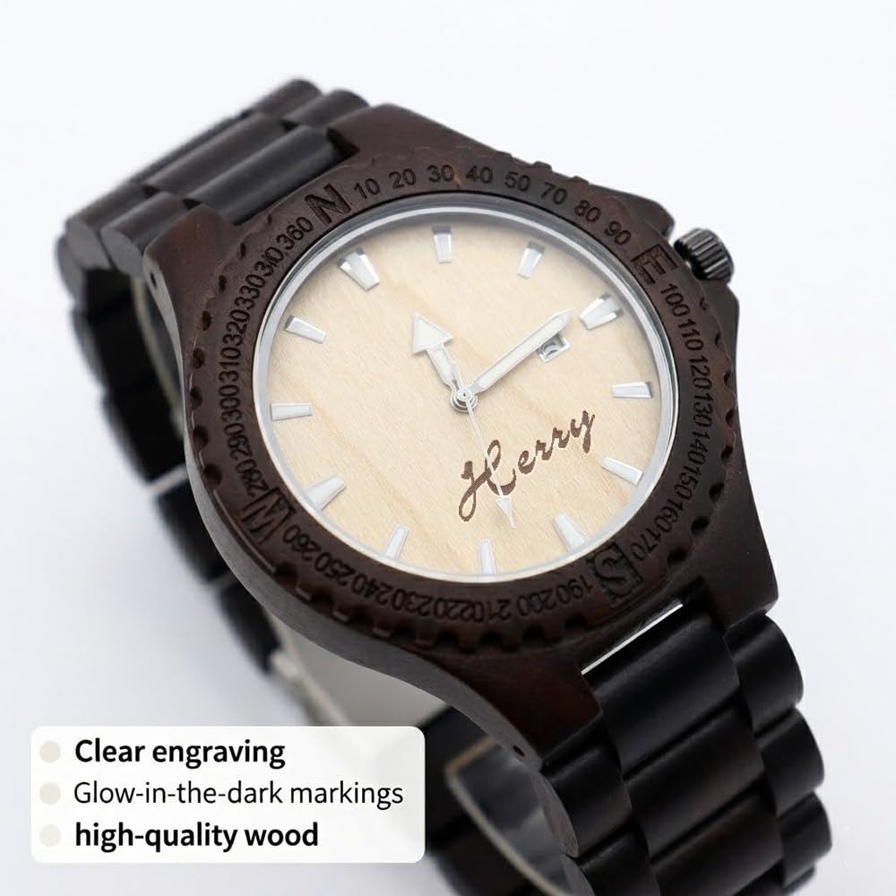 Regalo personalizado para hombres – Reloj de madera grabado personalizado, 8º aniversario de boda para marido, regalo del día del padre para marido, regalo de cumpleaños para marido