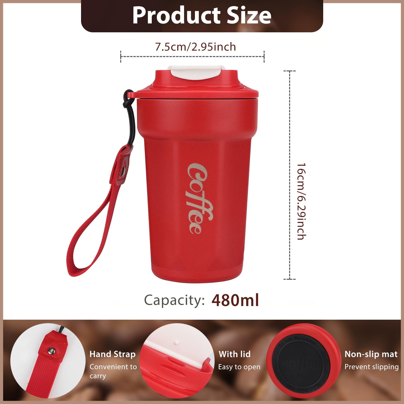 Tasse à Café De Voyage, Isotherme, Réutilisable, Double Paroi En Acier Inoxydable Pour Boissons Chaudes Et Froides, 480 Ml (bleu