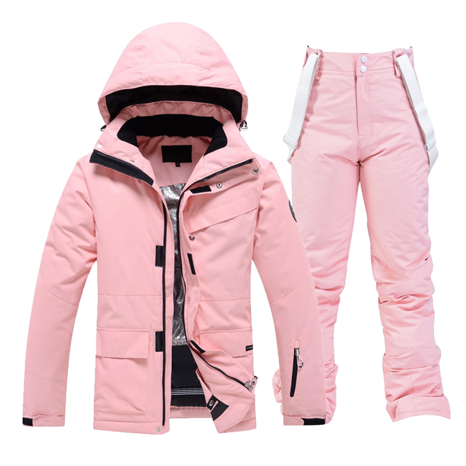 Traje de esquí con peto térmico de nieve, completo para la montaña, curvo, elegante, impermeable, cortavientos, chaqueta de invierno cálido + pantalón de nieve, equipo de senderismo para