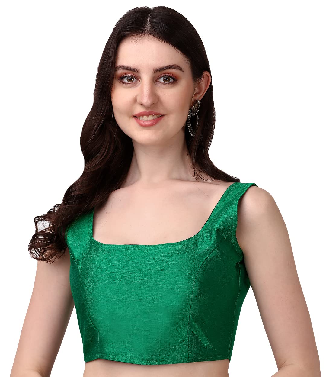 Vihu Fashion Plain Sleeveless Pattern Readymade Blouse U Neck Choli (Green, 38)