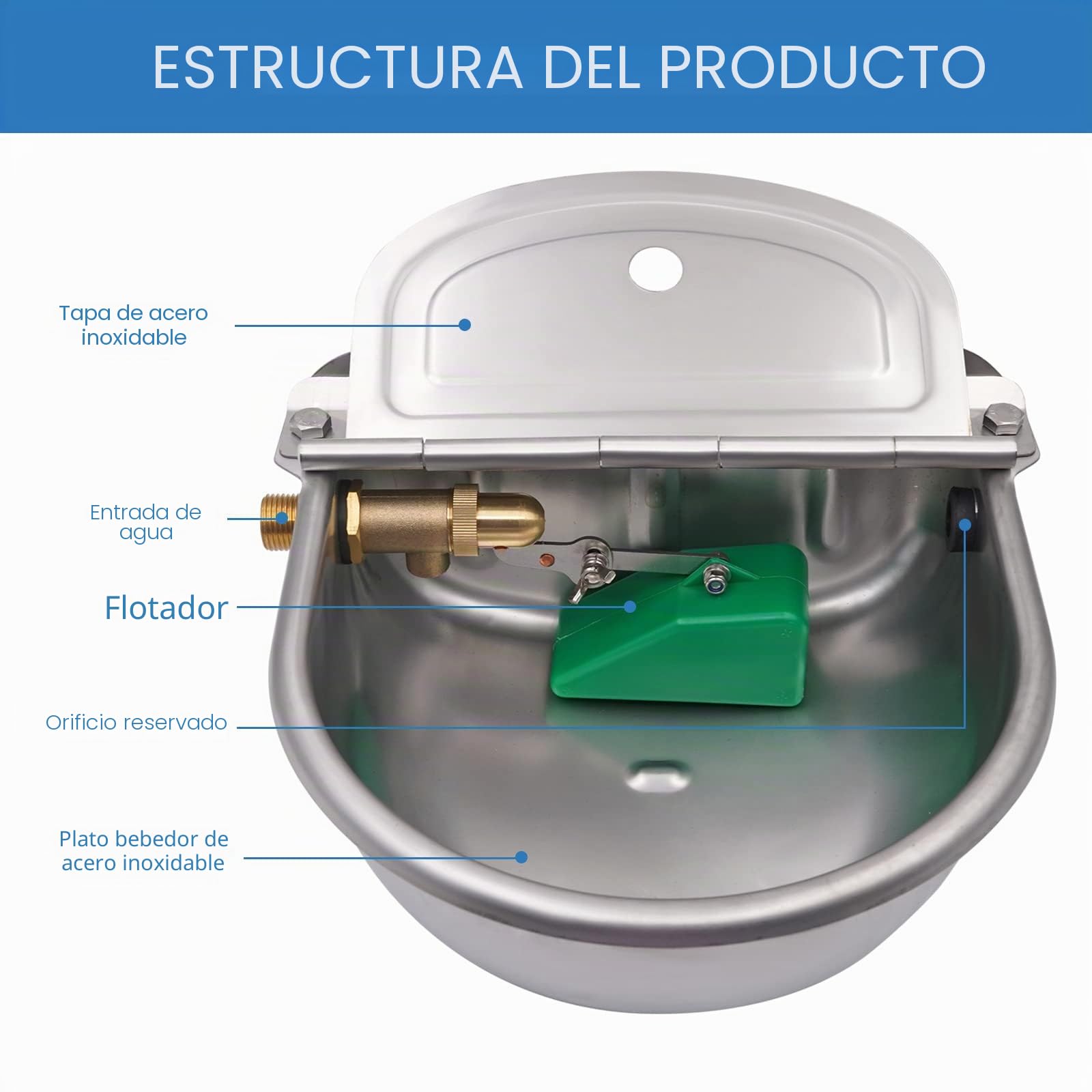 5 en 1 Cuencos de Agua de Ganado Automáticos Bebederos para Perro con VáLvula de Flotador de LatóN Ajustable de 1/2 para Ganado Caballo Oveja Cabra Perro