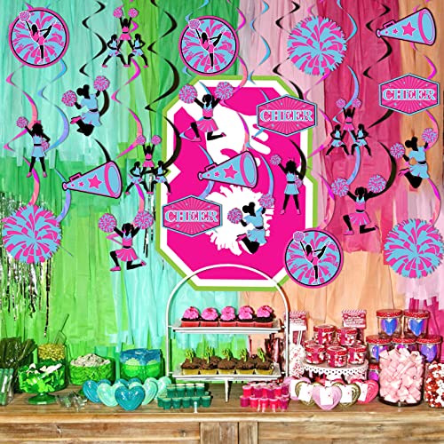 Cheerleader Birthday Banner Set - Rose Red Theme With Dancing Cheerleader Garland