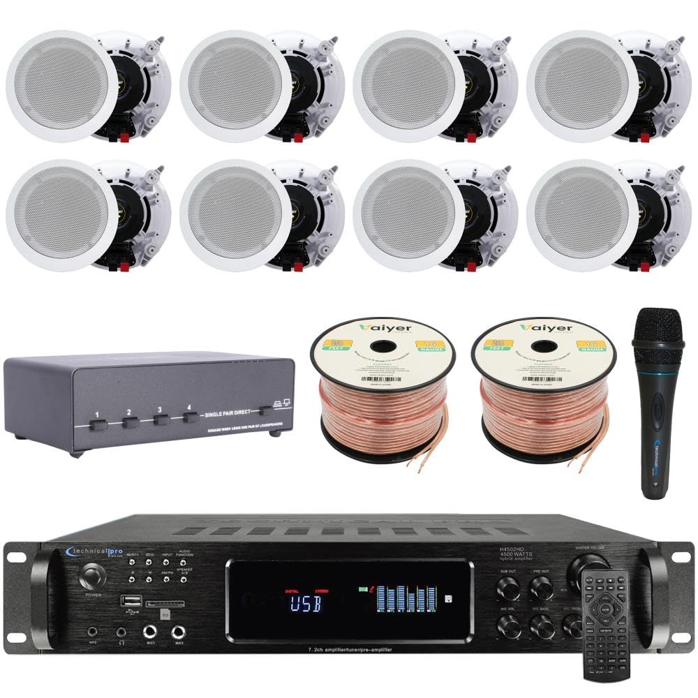 Vaiyer Home Theater System Kit - 7.2 Channel 4500 Watts Bluetooth Amplifier w/ 8 Qty of 5.25