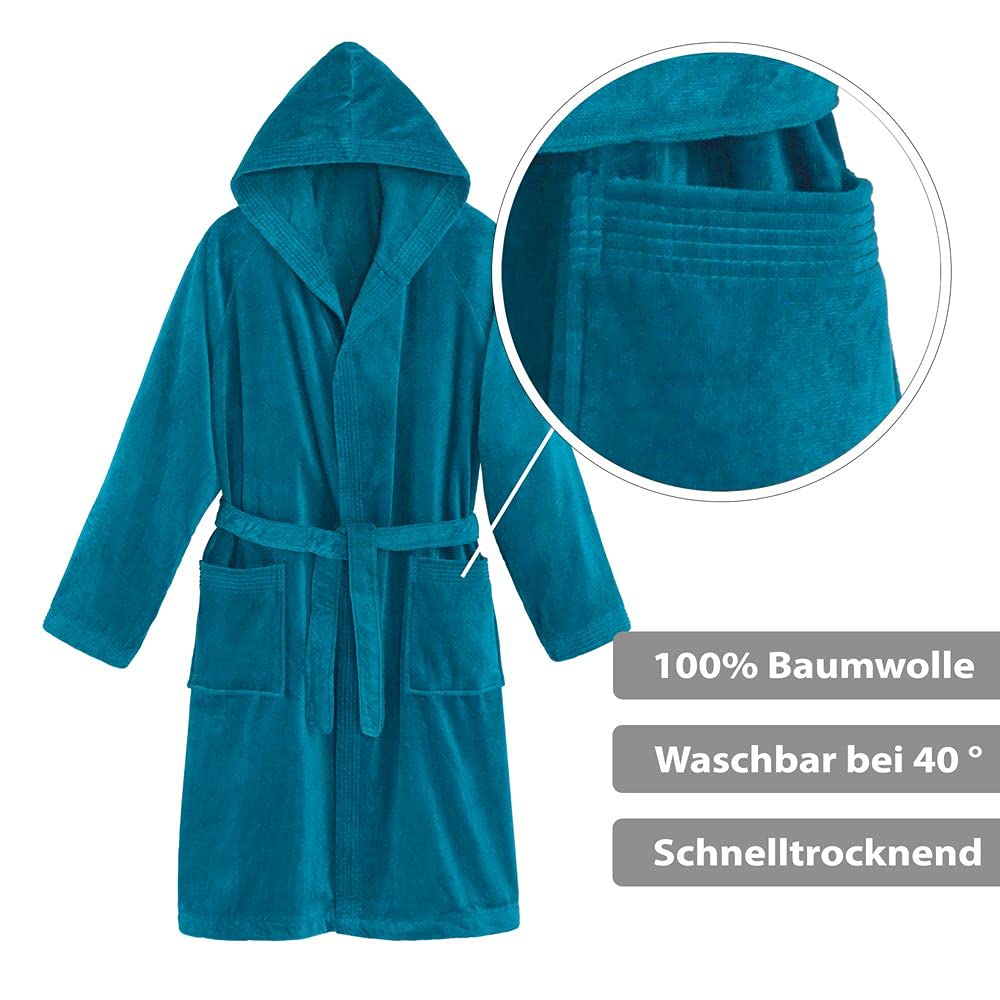 PANA Miami Velour Robe de Chambre Peignoir de bain unisexe en coton avec capuche • Peignoir pour femme • Peignoir à capuche • Tissu doux • Longueur genoux