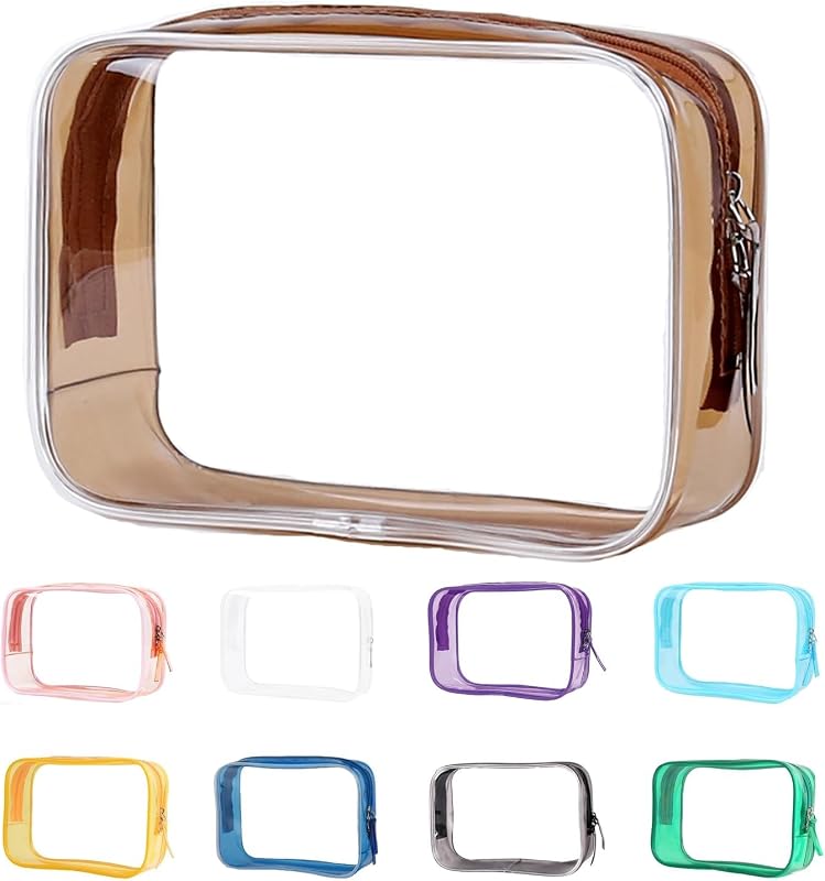 Necessaire transparente pequena Buminee com zíper, cor coffee, pacote com 1